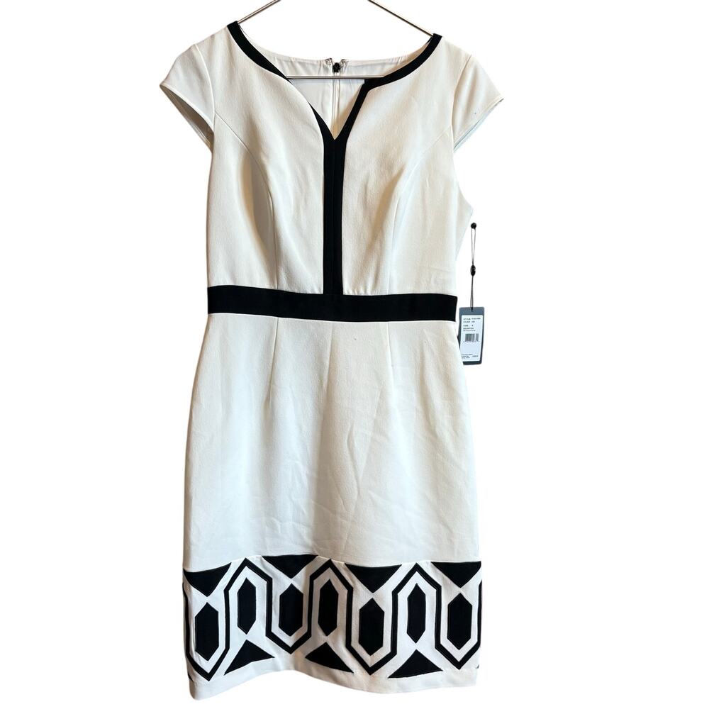 Adrianna Papell Fit And Flare Dress Size6 NWT $180 Msrp Black & White Geometric